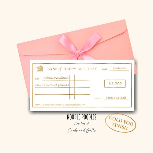 Personalised birthday cheque - birthday,