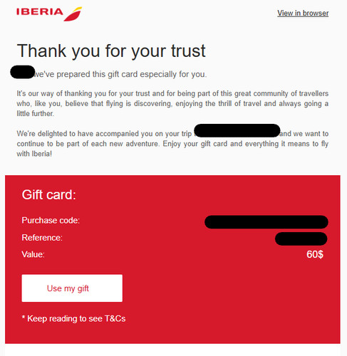 Iberia flight voucher gift - voucher,