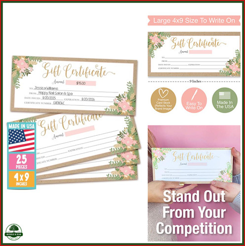 Blank gift certificates - certificates, 25