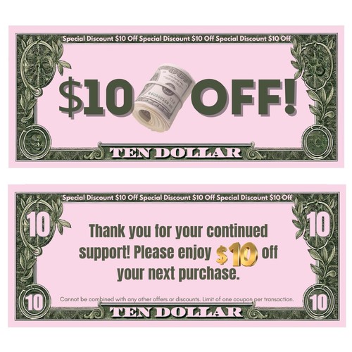 50pcs gift voucher cash - $10, voucher,